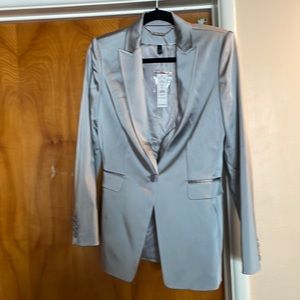 NEW White House Black Market Silver Satin Blazer 4